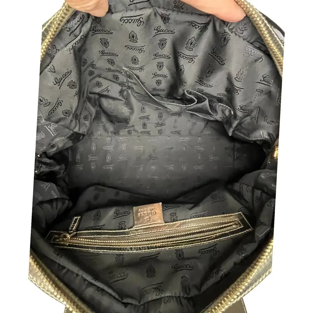Gucci Dialux Pop Bamboo Top Handle Two Way Satchel Bag Black Silver Large